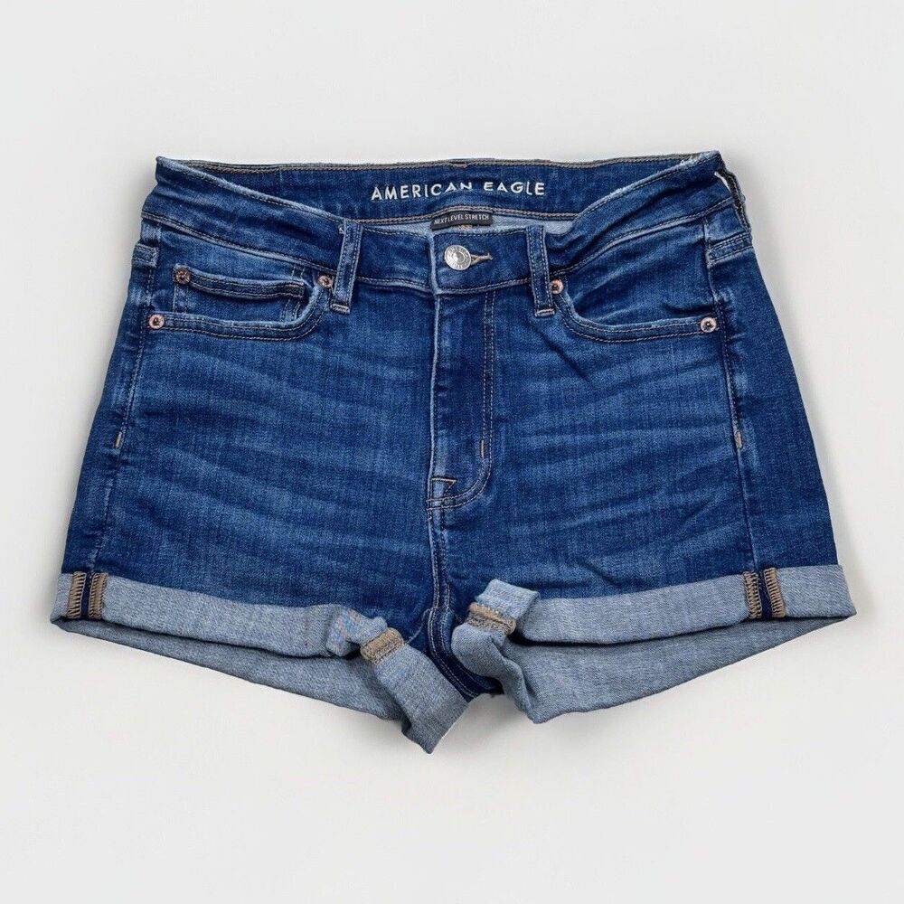 American Eagle Shorts Womens 4 High V Rise Shortie Cuffed Blue Measures W27